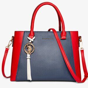 Like New US Polo Assn Red & Navy Color Block Satchel with Logo Medallion (ABBA)